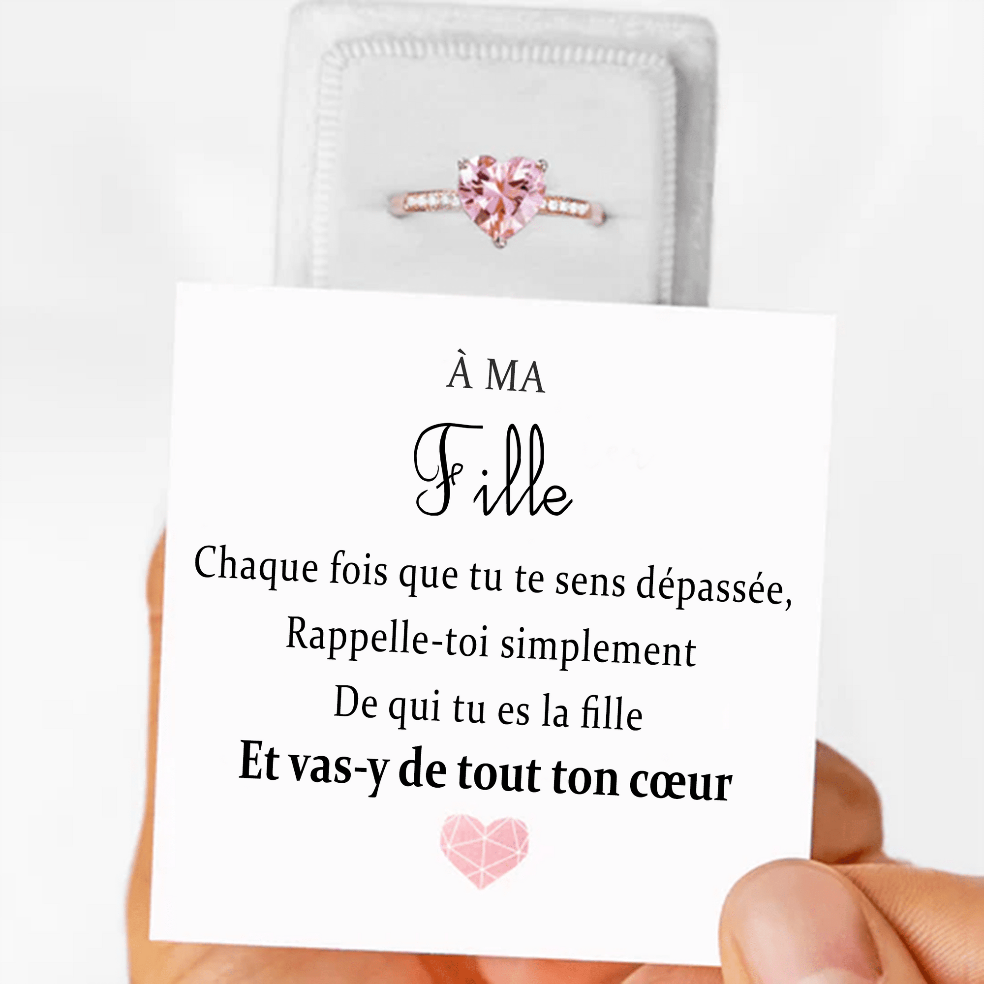 Bague Coeur Diamant - Courage Ma Fille
